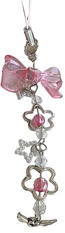 JOERBABU Keychain, Alloy Color Loves Heart Tassels Chain Phone Chain Crossed Flower Bowknot Sweet Cool Bag Car Pendant