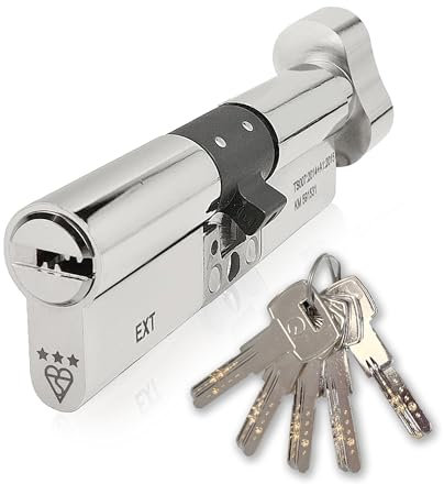 IronWorx Serrure de porte cylindrique en nickel 40 mm (tour) / 55 mm (clé) (95 mm) APECS haute sécurité de qualité diamant TS007 BSI 3 étoiles Euro Cylindre de serrure avec fonction Escape Pouce