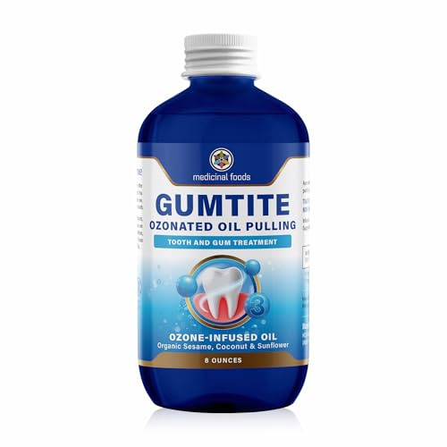 Medicinal Foods Gumtite Ozonated Mouthwash Oil | Oil Pulling, Upgraded! | Gum Health - Ayurvedic Oil Pulling Oral Care Formula (8 fl oz)