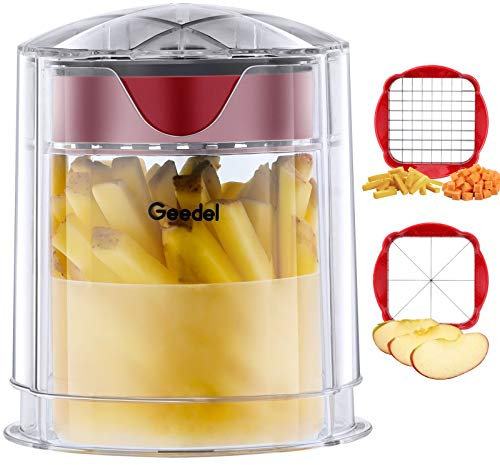 Geedel Pommesschneider, Professioneller Kartoffelschneider mit 2 Edelstahl Klinge, Pommes Schneider für Kartoffeln Karotten, Obstschneider für Gemüse und Obst, Schnellschnitt, Leicht zu Reinigen