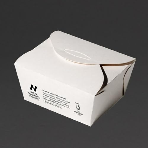 Notpla Box Small White, 800ml (Pack 500) | Small size provides accurate portion control for commercial takeaway sides and quick-service hot or cold food delivery.