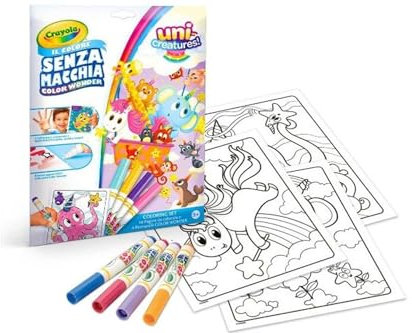 CRAYOLA - Color Wonder, Coloring Set avec 18 pages à colorier et 4 marqueurs sans tache, sujet Unicreatures, activité créative pour enfants, âge 3,4,5 ans, cod. 25-2905