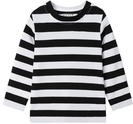 Mud Kingdom Toddler Boys T-Shirts Striped Long Sleeve Tee for Boy Round Collar Tops Cotton Black Stripe White 3 Years