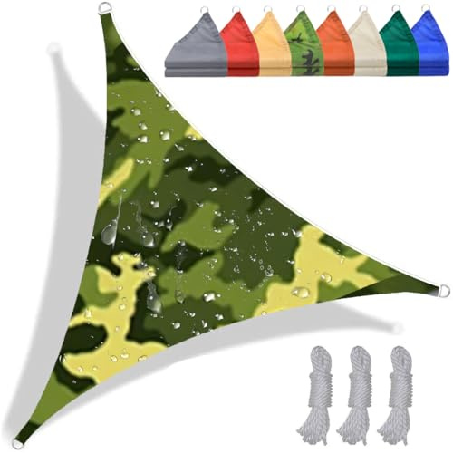 QIAQ Sonnensegel, 3,6 x 3,6 x 5,1 m, wasserdicht, 98 % UV-Schutz, Sonnensegel, dreieckig, für Garten, Outdoor, Terrasse, Tarnmuster