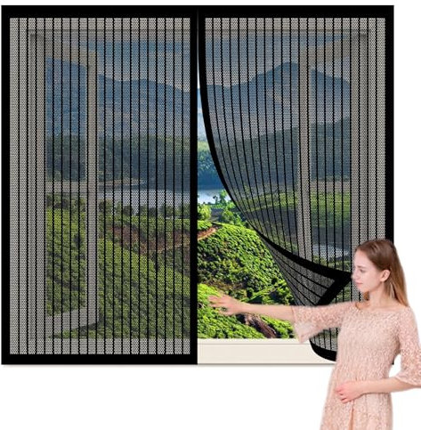 Zanzariera per Finestra Tetto 180 x 95 cm Zanzariera Regolabile Fai-Da-Te Anti Zanzare Insetti per Camera da Letto Balcone, Nero
