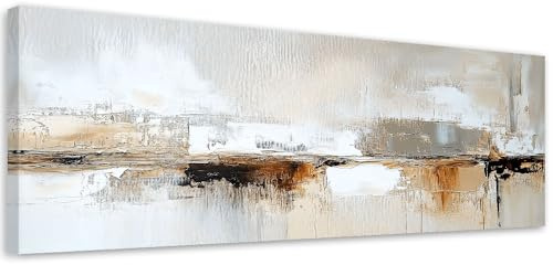 Feeby Leinwand Bilder - Bild Wohnzimmer - Abstrakte graue goldbraune Lofts - 150x50 1tlg - Deko Schlafzimmer Groß - Dekoration Canvas - Gemälde - Modern Wandbilder - Kunstdruck