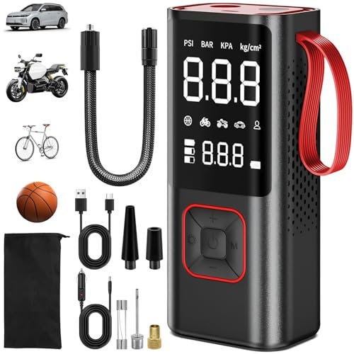 Gonfleur Pneus Voiture Sans Fil Power Bank Lampe Poche 3 in 1, 6000 mAh Compresseur Air Portatif, 150PSI Pompe Electrique Multifonctionnel, Pompes Gonflable Mini pour Voitures, Vélos, Moto, Balle