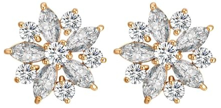 KnSam 18 Karat Gold Damen Ohrstecker, Ohrstecker Blumen mit Moissanit Marquiseschliff, Au 750 Ohrringe Jugendstil Echt Schmuck, Gold