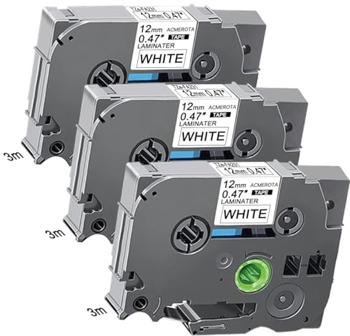 Acmerota Fabric Iron-On Tape Replacement for Brother TZe-FA231 12mm x 3m Black on White Fabric Iron-On Tape, Compatible for Brother P-Touch 1000 1010 D400 1000 1280 E100 H100 H400L H105 H110, 3 Pack