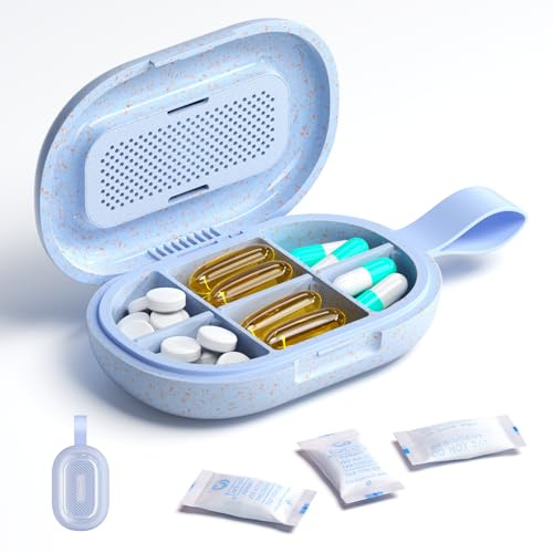 IDEERFIT Tablettenbox Klein Morgens Mittags Abends 1 Tag, Pillendose Klein für Unterwegs 3-6 Fächer, Graublau