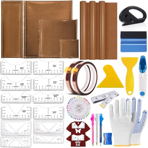 QUKLOGEN Wärme Presse Transfer Kissen Pad Set enthalten 4 Hitze Pressen Transfer Kissen Mat 3 Pack Teflon Blatt für Hitze Presse 2 Rollen Hitzebeständiges Klebeband 12 T Shirt Führung Regel