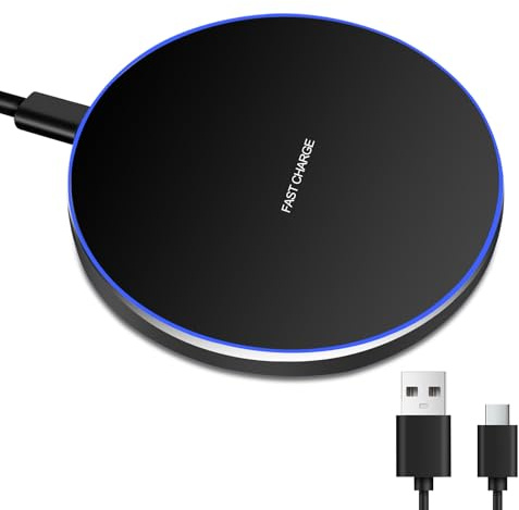 ONGNIUU 15 W Caricabatterie Wireless para iPh-one 16/15/14/13/12/11/X, Ricarica Rapida Wireless, Porta USB-C, Compatibile con la Maggior Parte dei Telefoni Cellulari Dotati di Ricarica Wireless (Nero)