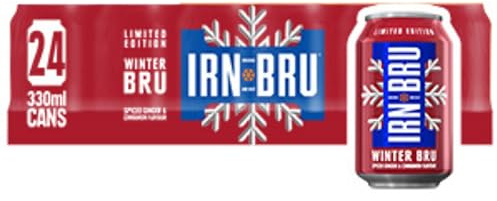 IRN-BRU Winter Bru Spiced Ginger & Cinnamon Limited Edition Festive Soft Drink 24 x 330ml Cans Multipack Case