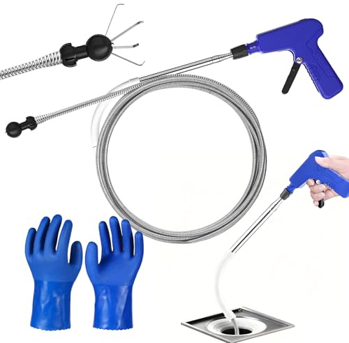 Rohrreinigungsspirale Set mit 4-Kralen-Greifer, Kratzfester Glasur, Abflussreiniger Spirale Abfluss Rohrreinigung Abflussspirale und XL Handschuhe für Toiletten,Spülbecken,Bodenabläufe（1.3M）
