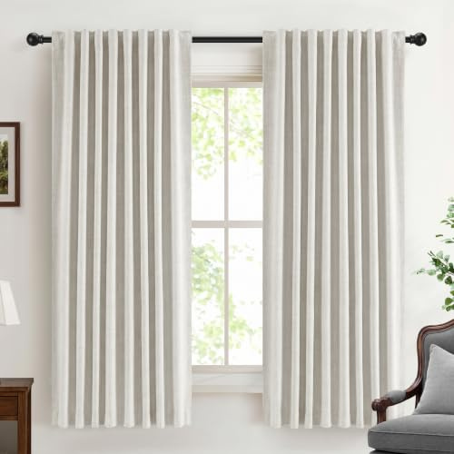 DEFYNEE 100% Verdunkelungsvorhang 2er Set H160xB140cm Beige | Leinenoptik, OEKO, Blackout-Rückseite, Thermo, Lärmschutz, Sichtschutz, Schlaufen & Stangendurchzug, Schlaf- & Wohnzimmer.