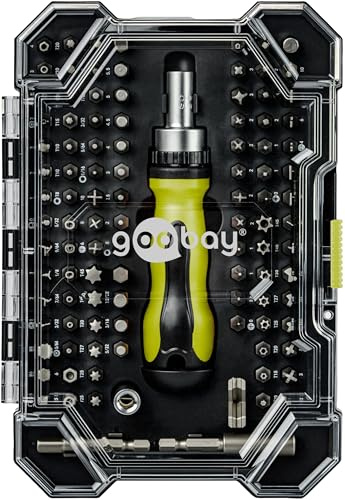 goobay 100-tlg. Schraubendreher-Set mit Ratschenfunktion/Präzisions-Bits aus S2-Stahl/Werkzeug-Set für Heimwerker, Reparatur & Montage/Inkl. Bit-Verlängerung & Adapter - 77844