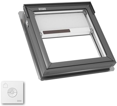 VELUX FS D26 2004S FS Fixed Deck Mount Skylight with Laminated LowE3 Glass and Solar Room Darkening Shade - D26 (R/O: 22-1/2 x 22-15/16 in) - Gray Frame/Clear Glass