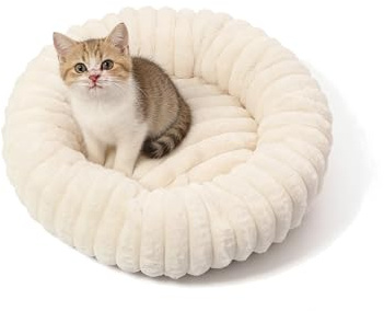 JAWAI Katzenbett Flauschig, Hundekörbchen Kleine Hunde, Katzenkorb zum Schlafen, Katzenkissen Rund für Kleine Katzen, Plüschig und Weich, Warm und Kuschelig (40 x 40 cm)