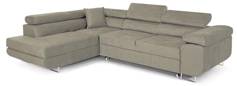 COMFORTINO FURNITURE Ecksofa mit Schlaffunktion PASTI L-Form, Sofa Couch mit Bettkasten, 3-Sitzer Eckcouch, Schlafsofa für Wohnzimmer, Big Sofa Couch mit Schlaffunktion (Bouclé Beige, Ottomane Links)