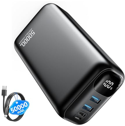 PIFFA Portable Charger Power Bank,50000mAh 22.5W Battery Pack for iPhone | Fast Charging,LED Display,USB-C Phone Charger,Travel Camping Essential Battery Bank for iPhone 17/16, Samsung etc,Dark