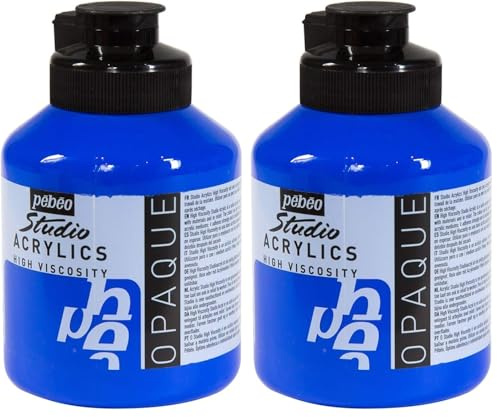 PEBEO Acrílico Fine Studio - Pintura Acrílica, 500 ml, Azul (Azul Cobalto Opaco) (Paquete de 2)