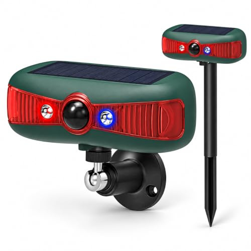 QingRain Solar-Powered Motion Security Alarm: 129dB Loud Siren & Red-Blue Strobes, 4 Modes Deters Deer/Cats/Raccoons Waterproof Dual Mount for Yard/Garden/Farm