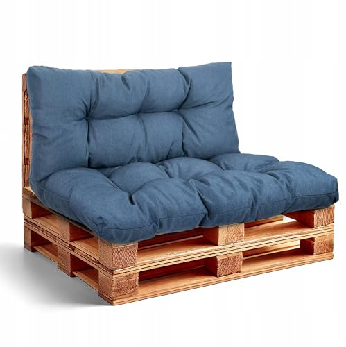 Wool & Home Palettenkissen Set für Gartenmöbel 120x80 + 120x40 cm 2-Teilig (für 1 Palette) - Sitzkissen Outdoor für Europaletten, Gartenkissen Set, Palettenmöbel Dunkelblau