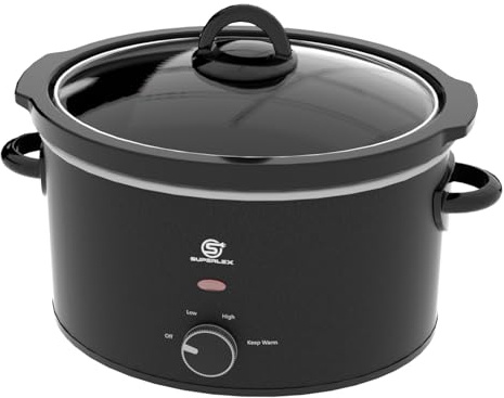 SUPERLEX Schongarer 3,5L Slow Cooker Elektrisch Keramiktopf mit Glasdeckel 3 Temperaturstufen Warmhaltefunktion Energiesparender Schmortopf für Eintöpfe Fleisch und Gemüse Spülmaschinenfest