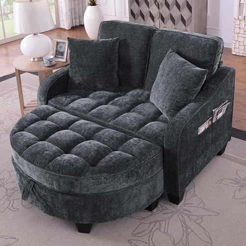 Modulares Schlafsofa aus weichem Chenillestoff, Sofa mit Schlaffunktion, Aufbewahrungs-Hocker, Schlafsofa mit Verstellbarer Rückenlehne und Kissen, für kleine Wohnzimmer, Studienzimmer, Schlafzimmer