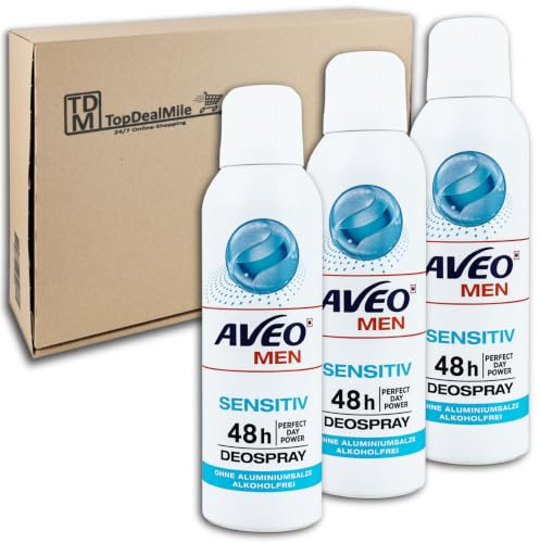 TopDealMile-Vorratspack für AVEO MEN Deospray Sensitive Deo Deodorant 3 x 200 ml