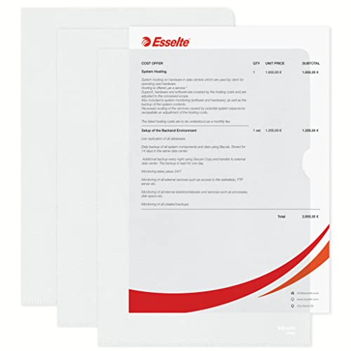 Esselte Sichthüllen-Set Standard Plus, 100 Stück, A4 Format, Farblos mit matter Oberfläche, 0,115 mm PP-Folie, 54832, 3 x 1g