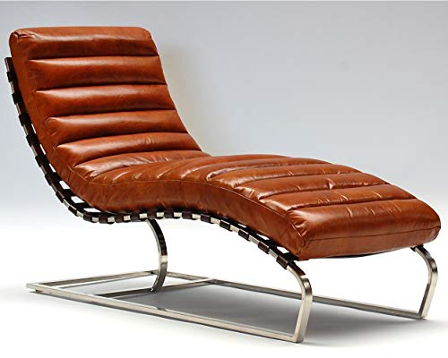Phoenixarts Chaise Echtleder Vintage Leder Relaxliege Braun Design Recamiere Liege Sessel Chaiselongue Ledersessel NEU 536