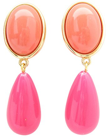 Leichte sehr große Ohrstecker Ohrringe vergoldet Stein korall-rot Anhänger pink tropfen-förmig Designer JUSTWIN Geburtstag Fest Party edel