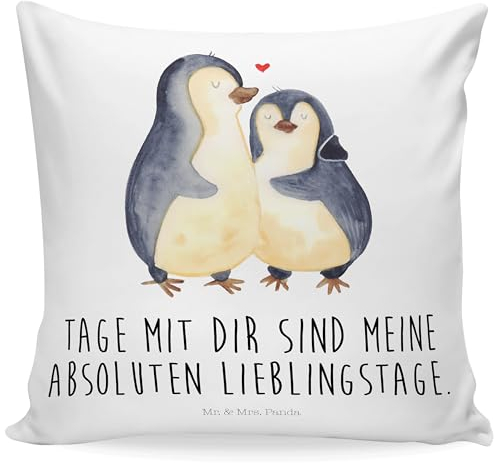Mr. & Mrs. Panda 40 x 40 Kissen Pinguin umarmen - Geschenk, Kissenbezug 40x40, Sofakissen, Liebe, Liebesbeweis, Seevogel, Kissenhülle 40x40,