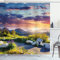 ABAKUHAUS Landschaft Duschvorhang, Idyllische Sky Europe Park, Stoffliches Gewebe Badezimmerdekorationsset mit Haken, 175 x 200 cm, Grün Blau Lila