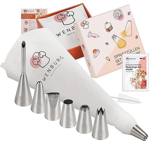 Wenburg Facile da Usare Sacapoche per Dolci Premium - 7 Beccucci Grandi per Professionisti - Sac a Poche in Cotone Resistente da 35 cm - Versatile per Torte, Cupcake e Biscotti - Con Scatola Regalo