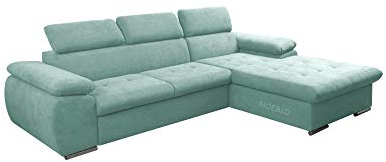 mb-moebel Ecksofa mit Schlaffunktion Eckcouch mit Bettkasten Sofa Couch L-Form Polsterecke für Wohnzimmer, Schlafsofa Sofagarnitur Wohnlandschaft - 284x196x99cm - NILUX (Mintgrün, Ecksofa Rechts)