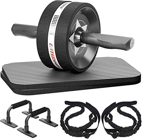 EnterSports Abs Roller Wheel 6-in-1 Workout Equipment for Abdominal with Knee Pad, Resistance Bands, Pad Push Up Bars Handles Grips Perfect Home Gym Equipment for Men Women