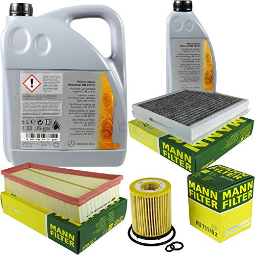 Filter Set Inspektionspaket 6 Liter Original Motoröl 5W-30 MB 229.51 MANN-FILTER Innenraumfilter Luftfilter Ölfilter