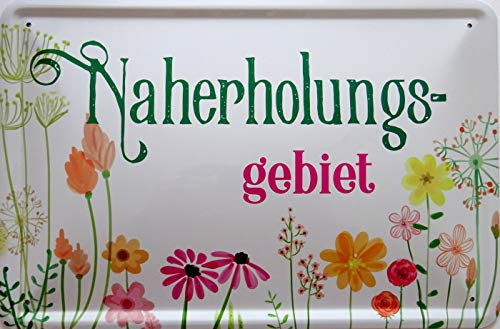Blechschild Schild 20x30cm gewölbt - Naherholungsgebiet Garten Teich See Blumen Ruhe genießen