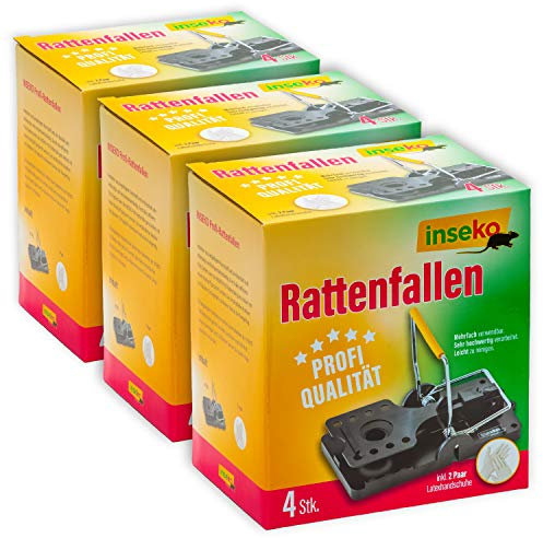 inseko 12 x Profi-Rattenfallen I sehr hochwertig I wiederverwendbar I inklusive Handschuhe (12)