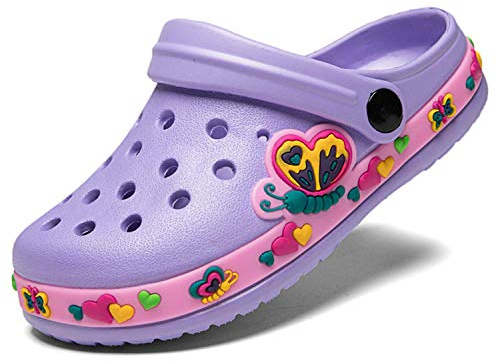 Enfant Sabots Mules Fille Garçon Sandales de Plage Sandales Clog Chaussons Pantoufles de Jardin Été Antidérapant Chaussons Intérieur et Extérieur Papillon 27