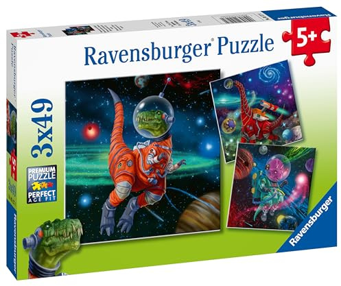 Ravensburger Dinosaurier im Weltraum 3 x 49 Teile Puzzle-Set für Kinder – 05127 – jedes Stück ist EIN Unikat, Teile passen perfekt zusammen