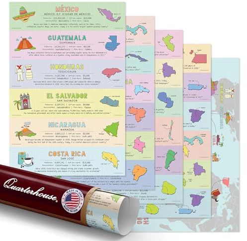 Quarterhouse Spanisch sprechende Länder Poster Set für das Klassenzimmer, 18 lateinamerikanische Länder, Spanisch ESL Learning, 5 Stück, 30,5 x 45,7 cm