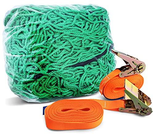 MOOcom! Anhängernetz 2x3m mit Spanngummi, 2 Spanngurte Ratsche – 6 Meter 800kg – TÜV/GS geprüft – zur Ladungssicherung…