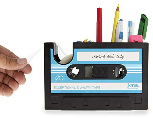 Creative Adhesive Tape Pen Holder Case, Retro Tape Shape Pencil Case with Tape Holder Cutter, Students Teenagers Multifunctional Desktop Supplies Collection Storage Holder for School Office (Blue)