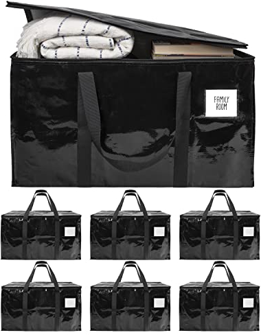 BAG-THAT! 6 borse nere per traslochi, extra large, resistenti, con manici superiori con cerniera, borse avvolgenti per riporre sacchetti di imballaggio, forniture per lo spostamento di scatole in