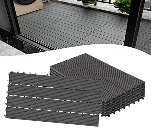 YRHome 12 Stück WPC Klickfliese Terrassenfliesen Holzoptik Balkonfliesen 30x60cm Terrassen Garten Fliese Terrassendielen mit Stecksystem Drainage Kunststoff 2m² für Balkon Garten Anthrazit
