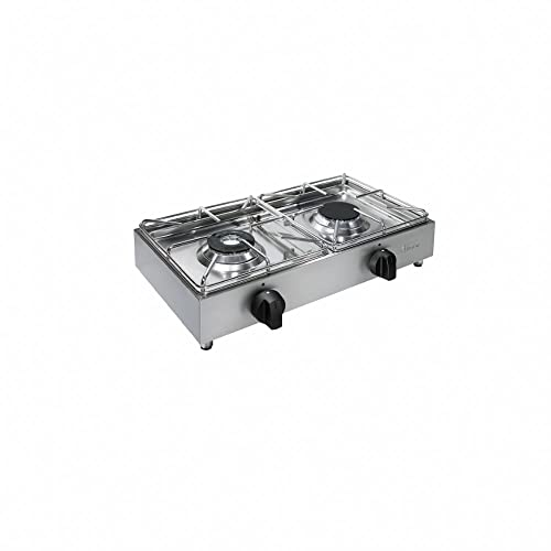 Parker Cocina profesional industrial 2 fuegos de acero inoxidable 18/10 - Funciona a gas universal - con válvula de seguridad - Made in Italy - BIG5002L (BIG5002L3)