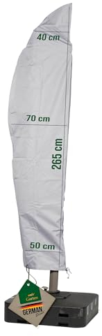 Mehr Garten Premium Protect Sonnenschirm Abdeckung für Gebogene Ampelschirme, 265x40/70/50 cm, hellgrau, bis Ø 350 cm, atmungsaktives 2-lagiges Polyestergewebe wasserdicht und UV-beständig